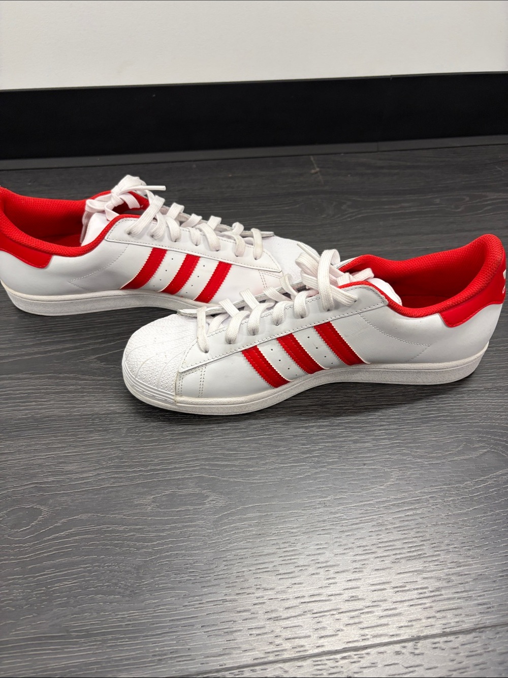 Adidas Men’s Superstar White and Red Leather Sneaker - Picture 3 of 5